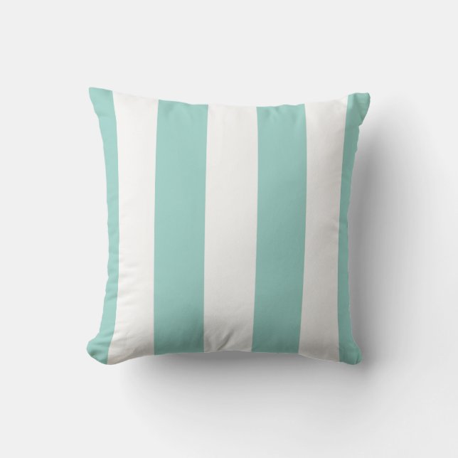 Light Blue Awning Stripes Outdoor Throw Pillow (Front)
