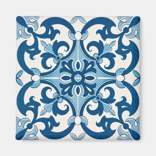 Light Blue Azulejo Fleur De Lis Style Kitchen Magnet (Front)