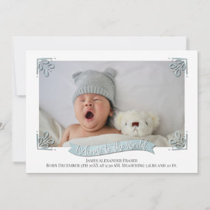 Light Blue Baby Photo Birth Announcement