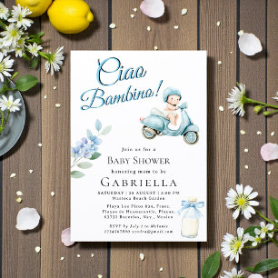 Light Blue Baby Scooter Ciao Bambino Shower Invitation