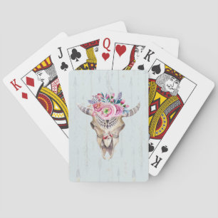 Light Blue Background And Bull Skull Playing Cards