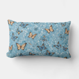 Light Blue Background Butterflies Mosaic Lumbar Cushion