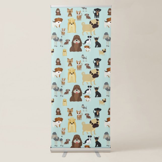 light blue background dogs pattern. retractable banner (Front)