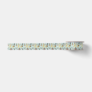 light blue background dogs pattern. satin ribbon