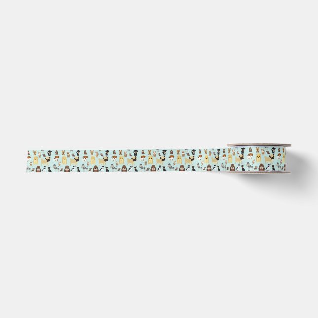 light blue background dogs pattern. satin ribbon (Front)
