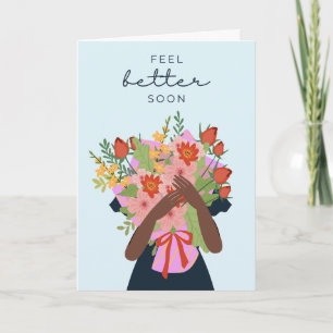Light Blue Background Feel Better Soon, flowers Card