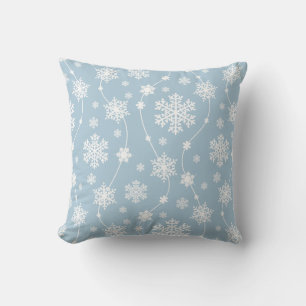 Light Blue Background with White Snowflakes Winter Cushion