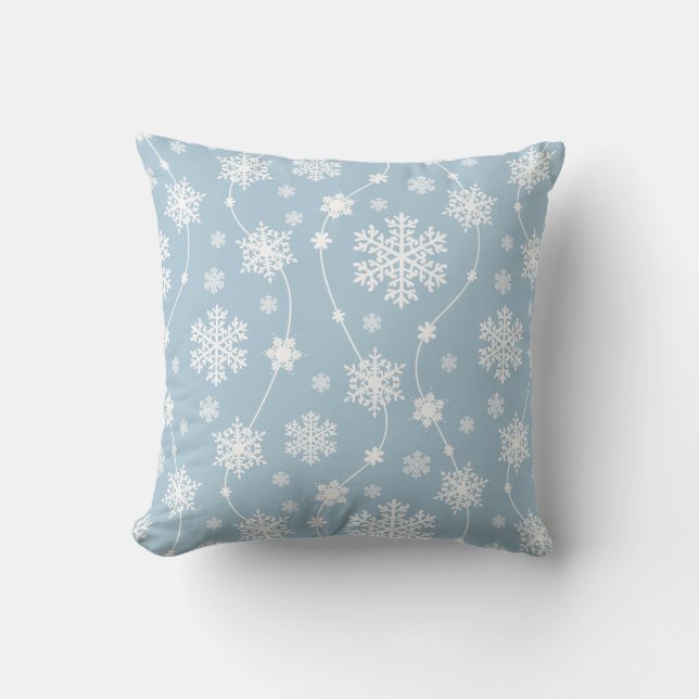Light Blue Background with White Snowflakes Winter Cushion (Front)