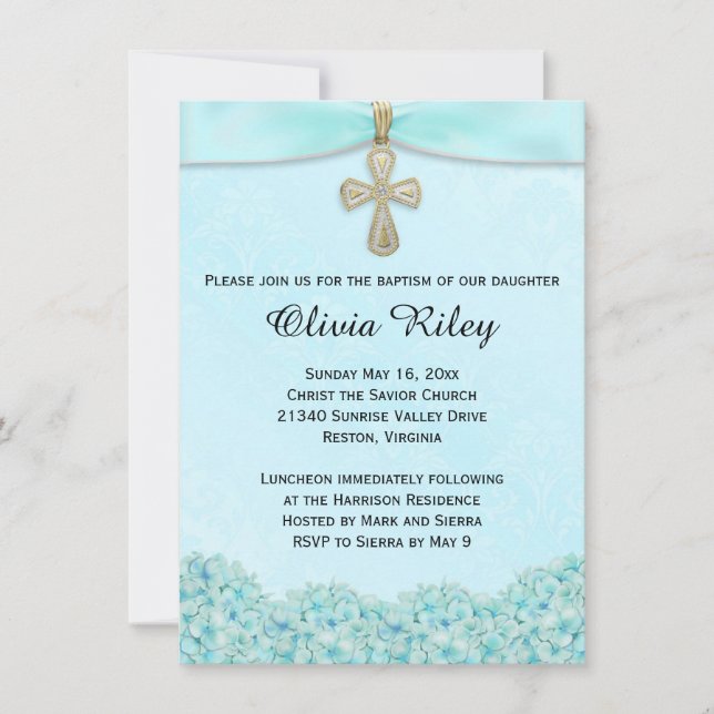 Light Blue Baptism Christening Invitation (Front)