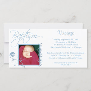 Light Blue Baptism Photo Invitation