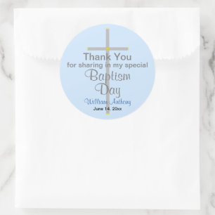 Light Blue Baptism Son Thank You   Classic Round Sticker