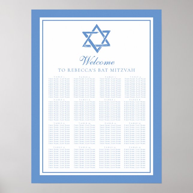 Light Blue Bat Mitzvah Star of David Seating Chart (Front)