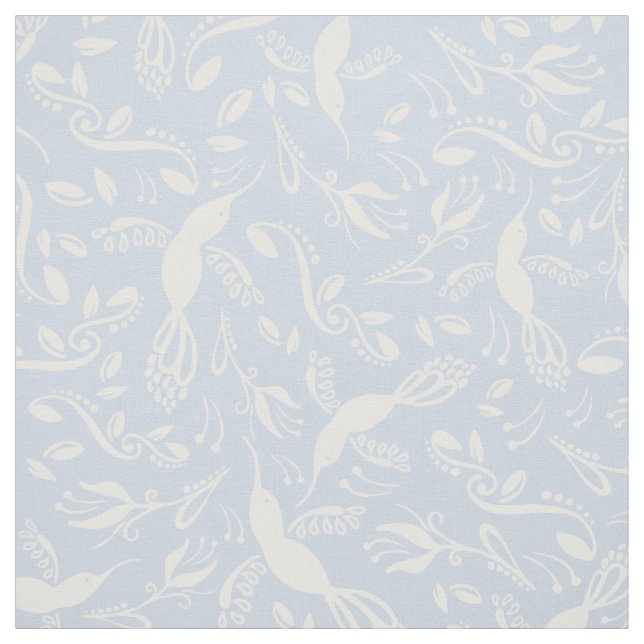Light Blue Beautiful Hummingbirds Colibri Birds Fabric (Swatch)