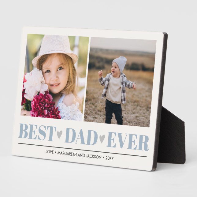 Light Blue BEST DAD EVER collage 2 Photo  Plaque (Side)
