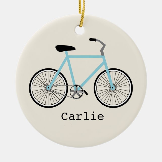 Light Blue Bicycle Personalised Ornament (Front)