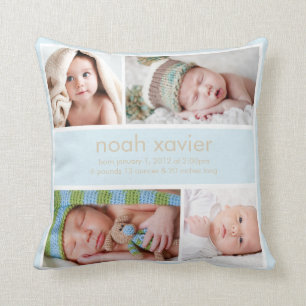 Light Blue Birth Announcement Cushion