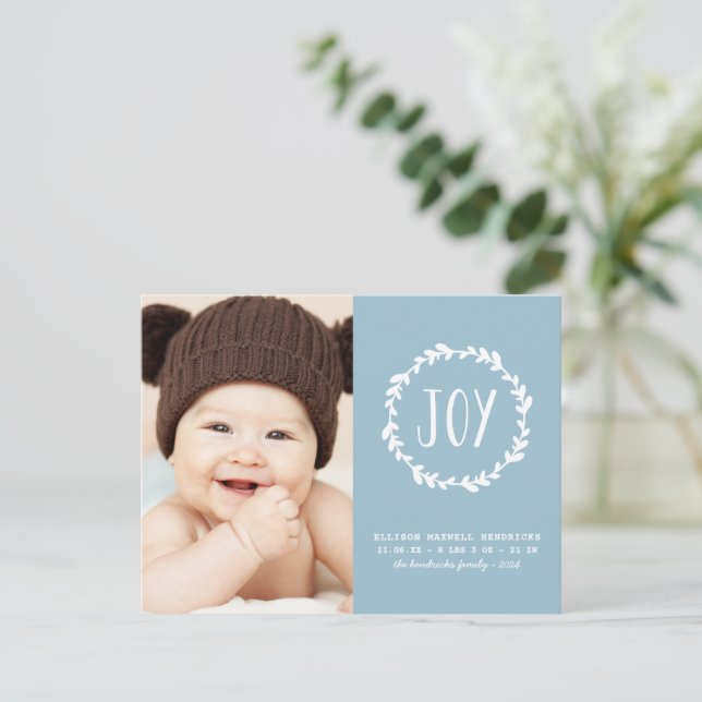 Light Blue Birth Announcement Holiday Photo Postcard (Standing Front)