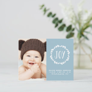 Light Blue Birth Announcement Holiday Photo Postcard