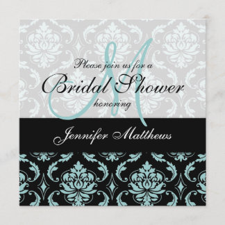 Light Blue Black Damask Bridal Shower Invitation