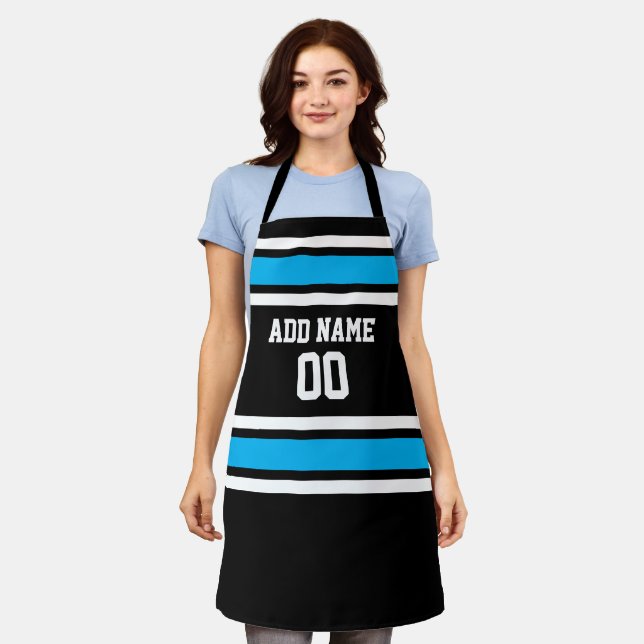 Light Blue Black Sports Jersey Custom Name Number Apron (Worn)