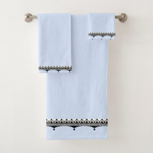 Light Blue Black Trim Bath Towel Set