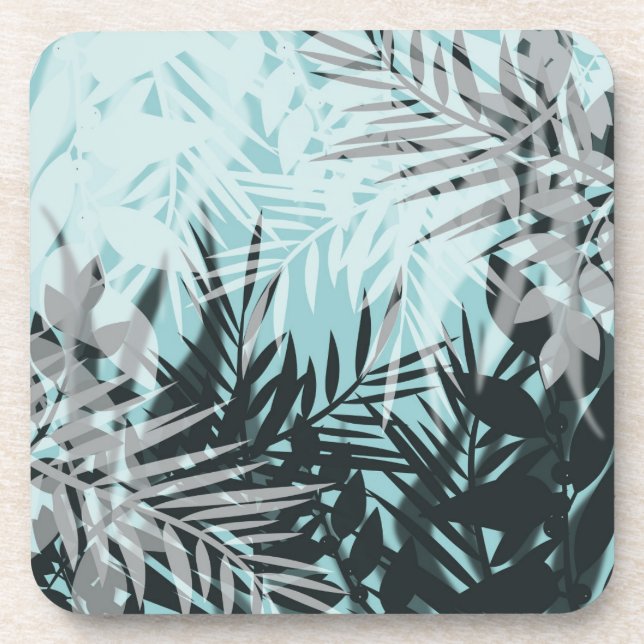 Light blue black tropical pattern coaster (Front)