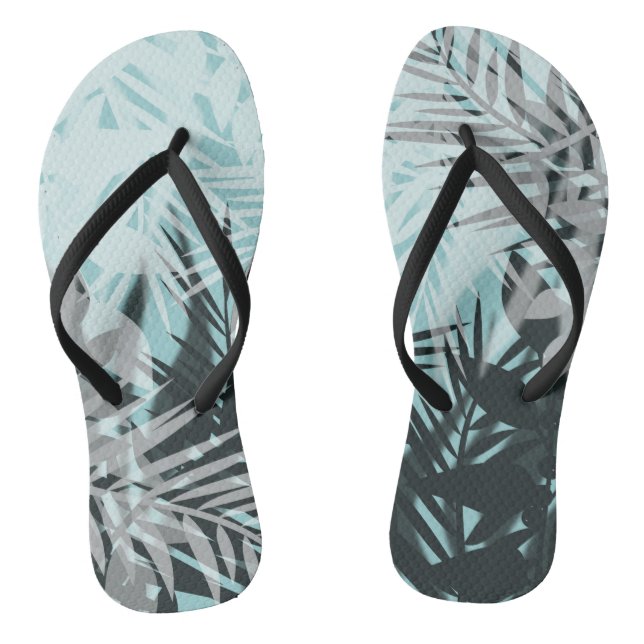 Light blue black tropical pattern flip flops (Footbed)