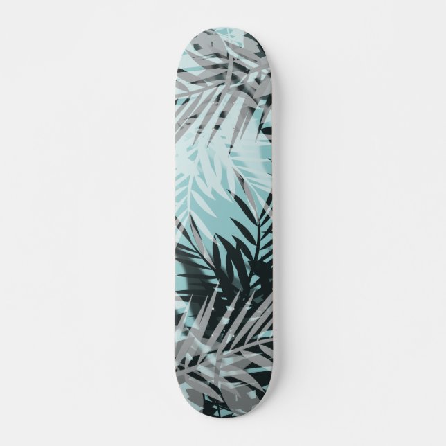 Light blue black tropical pattern skateboard (Front)