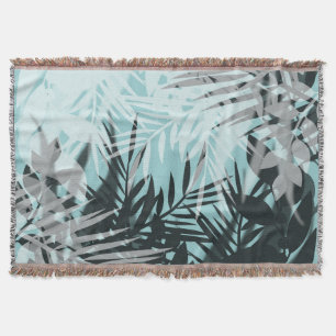 Light blue black tropical pattern throw blanket