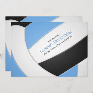light blue black volleyball girl's birthday invitation