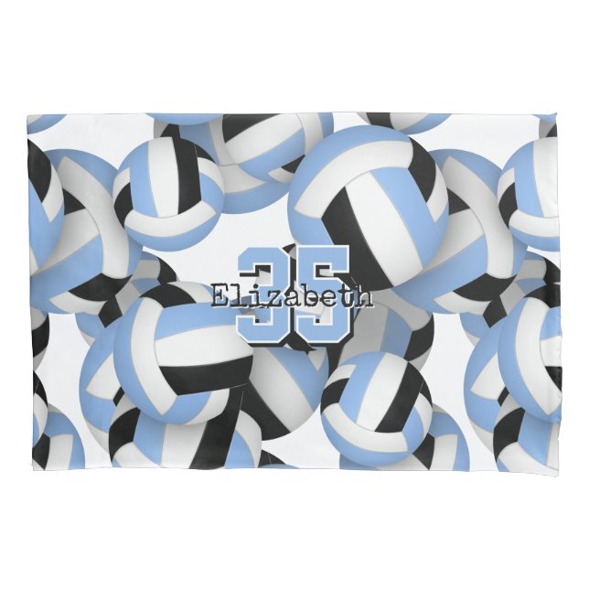 light blue black volleyballs pattern pillowcase (Front)