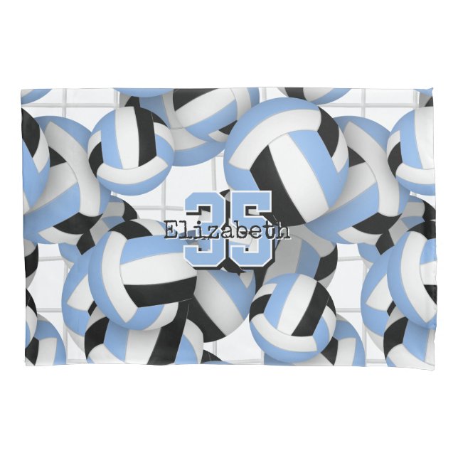 light blue black volleyballs pattern w net detail pillowcase (Front)