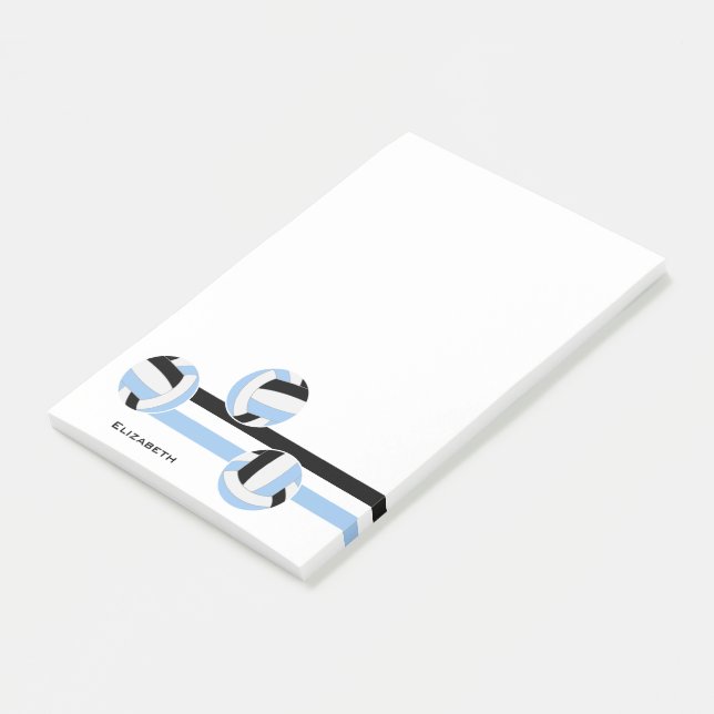 light blue black volleyballs stripes custom name post-it notes (Angled)