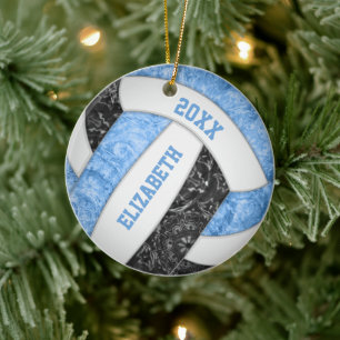 Light blue black white girly sporty volleyball ceramic tree decoration