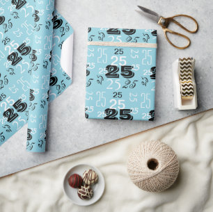 Light Blue Black White Numbers Personalised Wrapping Paper