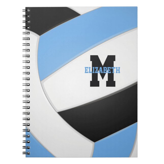light blue black white personalised volleyball notebook (Front)