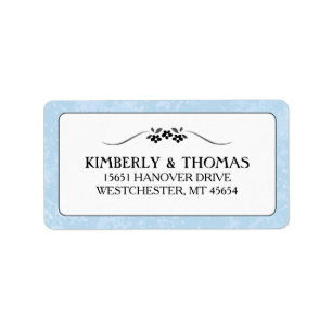 Light Blue, Black & White Wedding Fancy Floral Label