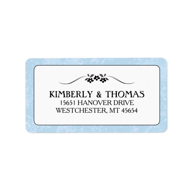 Light Blue, Black & White Wedding Fancy Floral Label (Front)