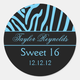 Light Blue Black Zebra Sweet 16 Sticker