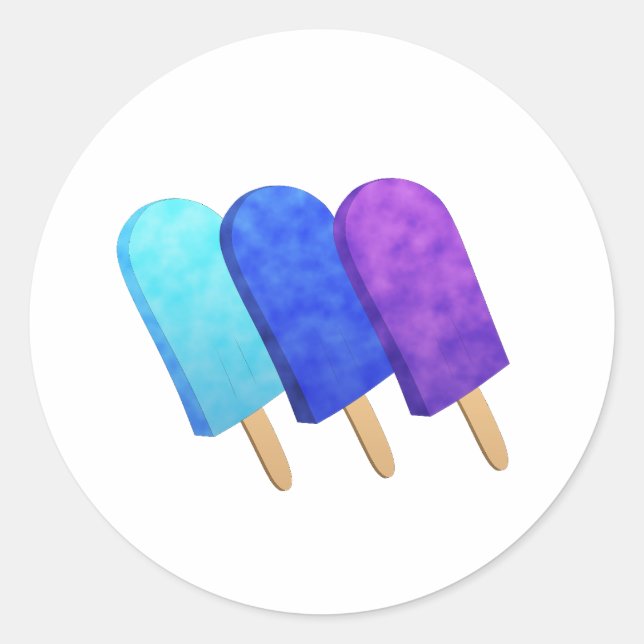 Light Blue, Blue, and Purple Ice Pops Classic Round Sticker (Front)
