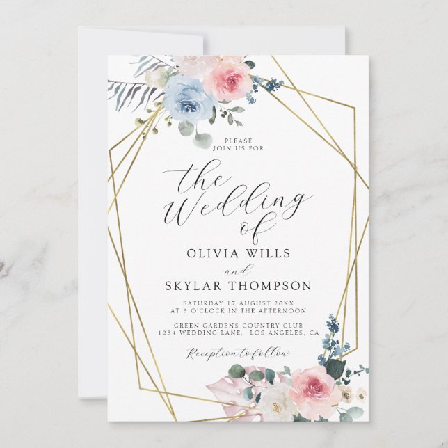 Light Blue Blush Beach Tropical Boho Wedding Invitation (Front)
