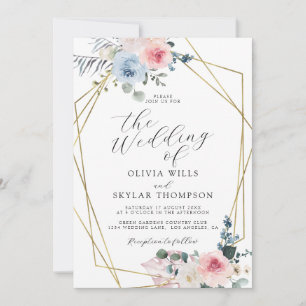 Light Blue Blush Beach Tropical Boho Wedding Invitation