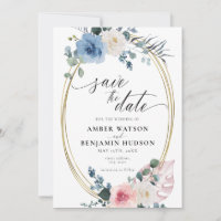 Light Blue Blush Dusty Pink Floral Save The Date