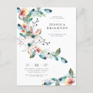 Light Blue & Blush Pink | Modern Birthday Party Invitation Postcard