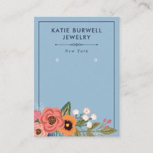 Light Blue Boho Flowers Earring Display Business Card