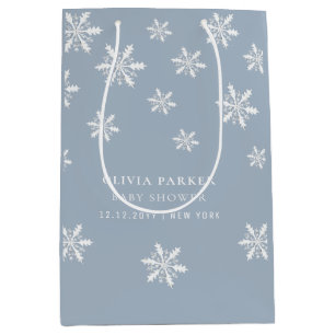 Light Blue Boho Winter Snowflake Baby Shower Medium Gift Bag