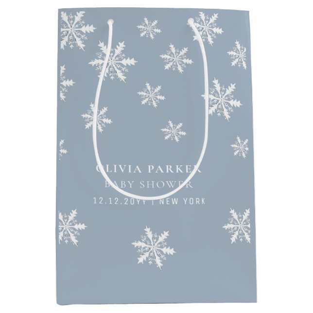 Light Blue Boho Winter Snowflake Baby Shower  Medium Gift Bag (Front)