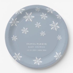 Light Blue Boho Winter Snowflake Baby Shower  Paper Plate