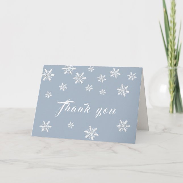 Light Blue Boho Winter Snowflake Baby Shower  Thank You Card (Front)