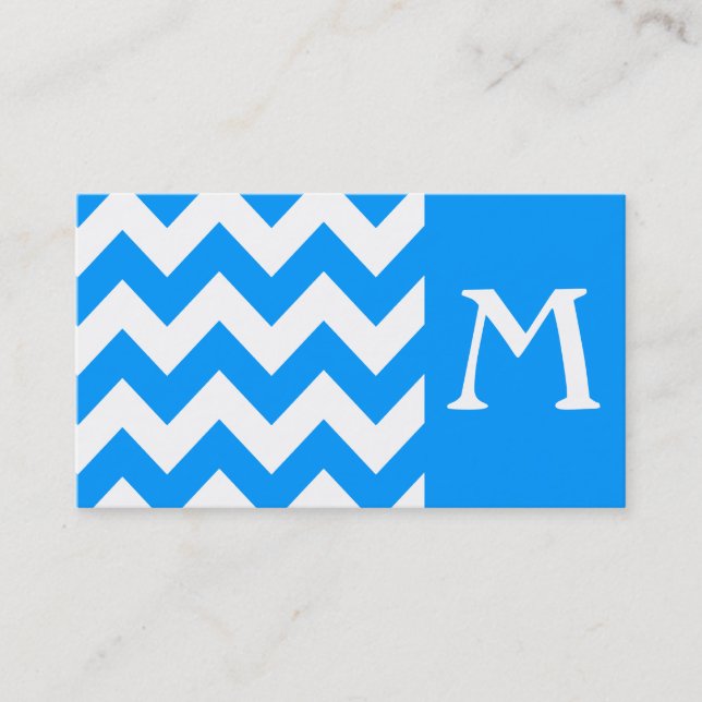 Light Blue Bold Chevron Monogram Business Card (Front)